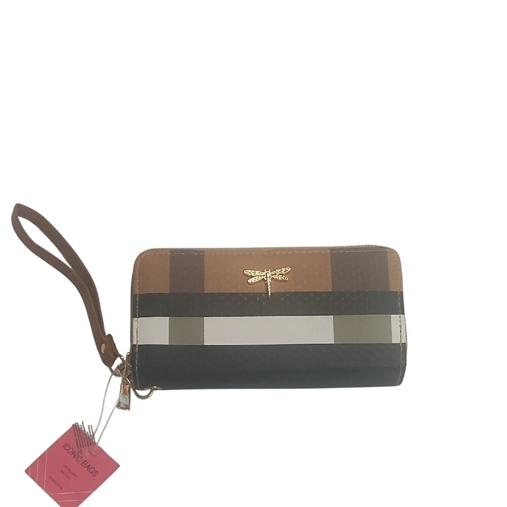 Brown and Black Plaid‎ Clutch with Wrist Strap